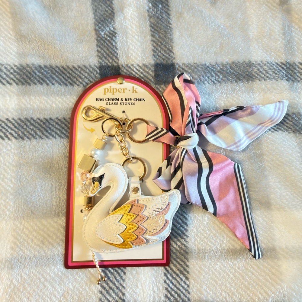 Piper K Swan Keychain With Pink Scarf